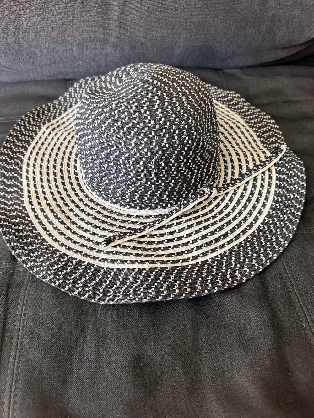 Black and White Braided Sun Hat with Contrast Trim